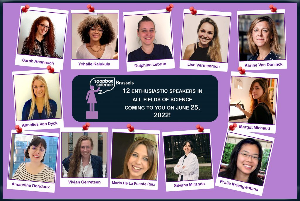 Picture representing the twelve Soapbox Science Brussels 2022 speakers